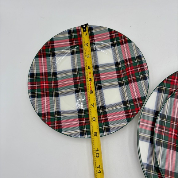 Mikasa Christmas White Tartan Plaid Dinner and Salad Plate Set Holiday Tableware - Picture 7 of 9